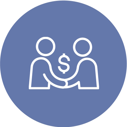 Icon with two people holding hands with a dollar sign between them.