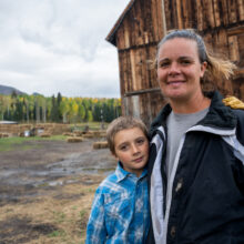 Mom and son on a farm